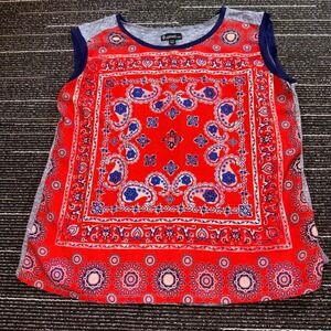 Signature Studio Bandana Tank Top Women XL Red Paisley Mixed Media Good